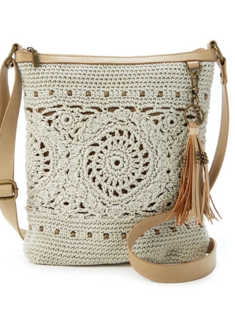 🆕- The Sak Lucia Boho Crochet Crossbody- Natural Medallion. NWT